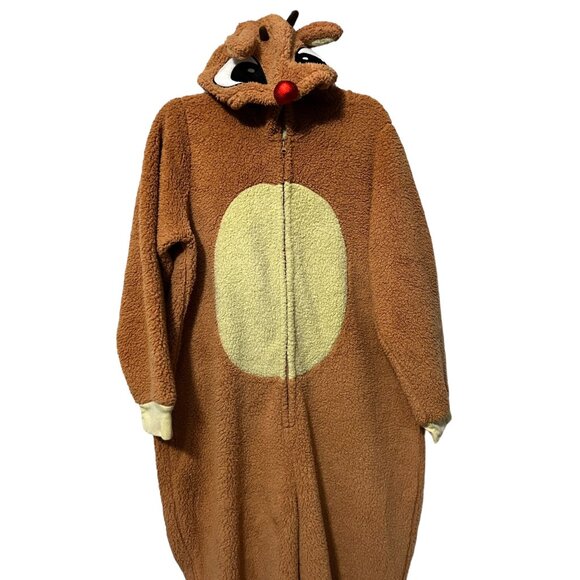 Rudolph The Red Nosed Reindeer Fleece Romper Jumpsuit Sz 3XL Unisex Long Sleeve - Picture 5 of 9